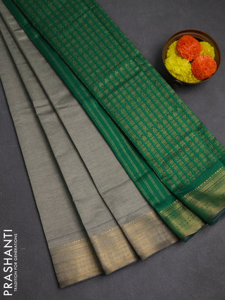 Grey & Green Semi Silk Cotton Saree