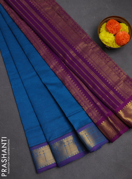 Peacock Blue & Purple Semi Silk Cotton Saree