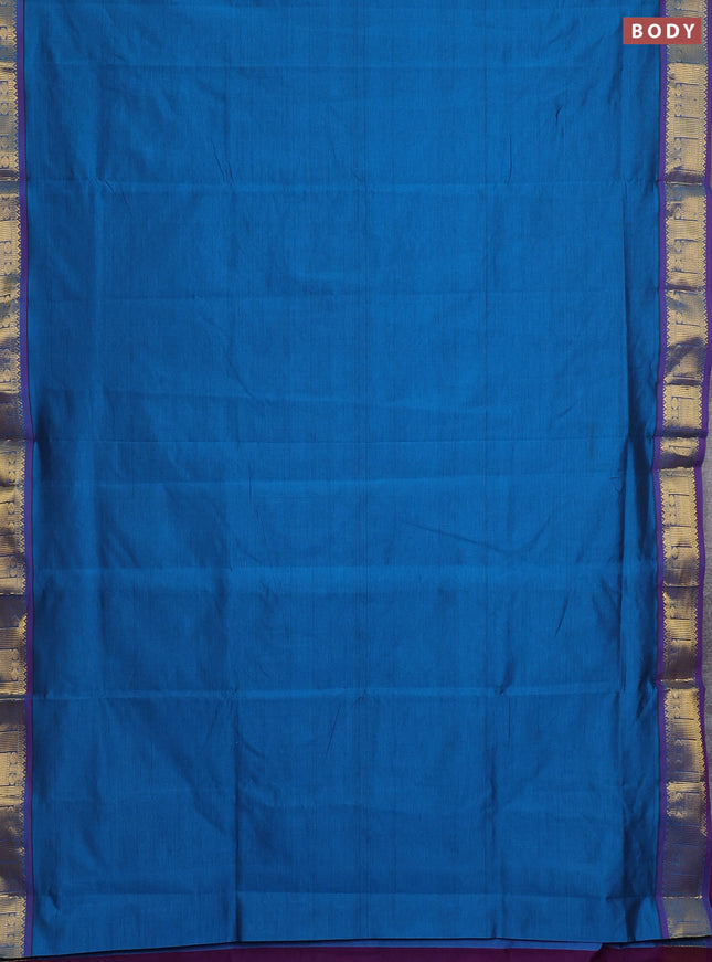Peacock Blue & Purple Semi Silk Cotton Saree