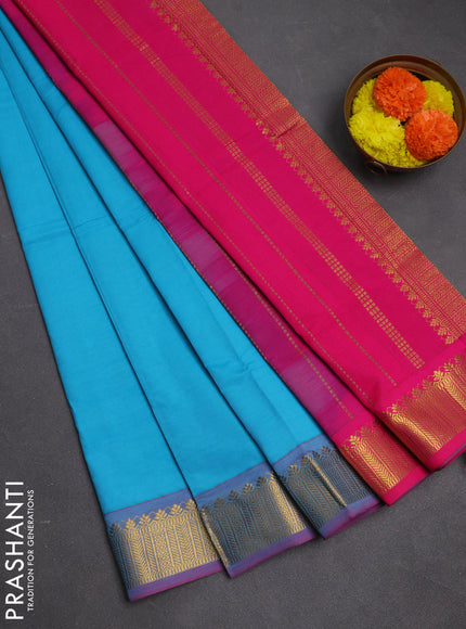 Sky Blue & Pink Semi Silk Cotton Saree