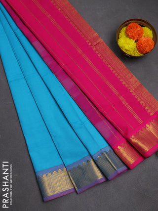 Sky Blue & Pink Semi Silk Cotton Saree