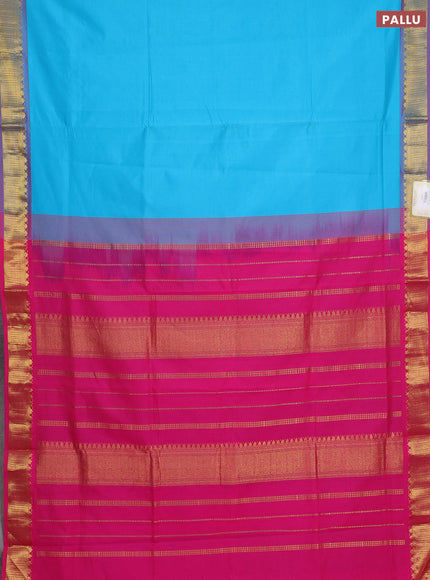 Sky Blue & Pink Semi Silk Cotton Saree