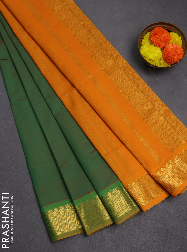 Green & Mustard Yellow Semi Silk Cotton Saree