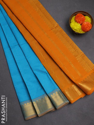 Sky Blue & Mustard Yellow Semi Silk Cotton Saree
