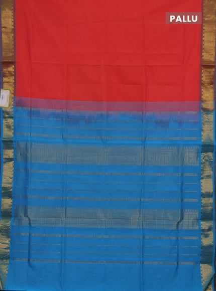 Peach Orange & Sky Blue Semi Silk Cotton Saree