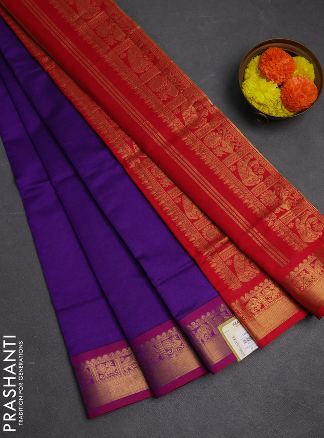 Purple & Red Semi Silk Cotton Saree