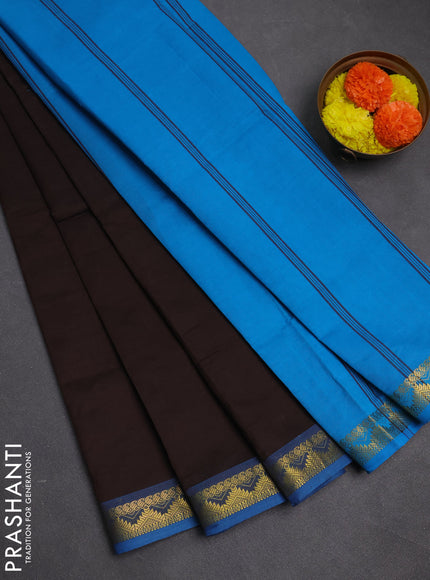Coffee Brown & Cs Blue Semi Silk Cotton Saree
