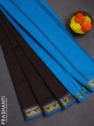 Coffee Brown & Cs Blue Semi Silk Cotton Saree