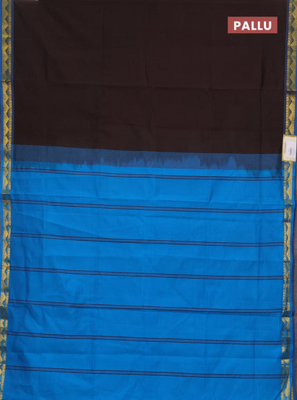 Coffee Brown & Cs Blue Semi Silk Cotton Saree