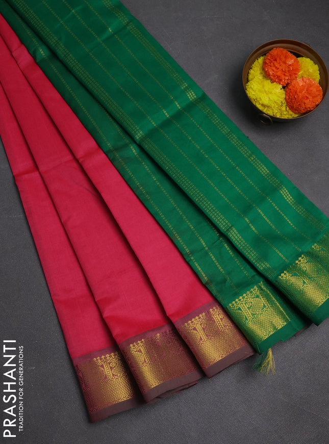 Pink & Green Semi Silk Cotton Saree