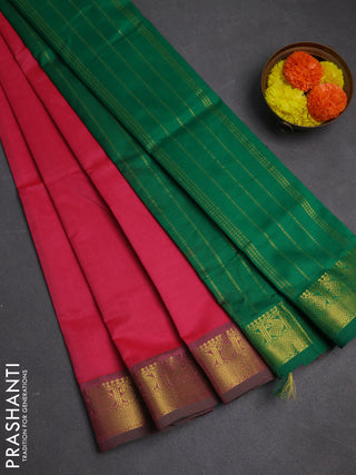 Pink & Green Semi Silk Cotton Saree