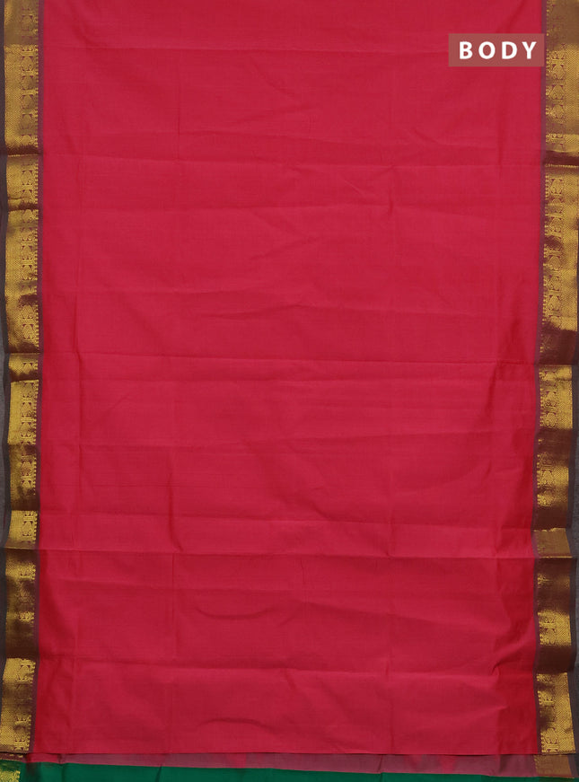 Pink & Green Semi Silk Cotton Saree