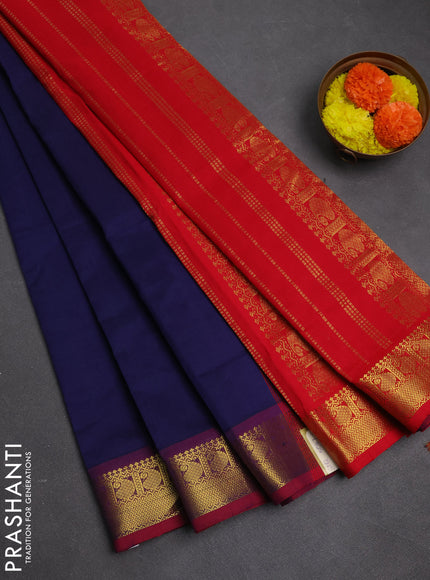 Navy Blue & Red Semi Silk Cotton Saree