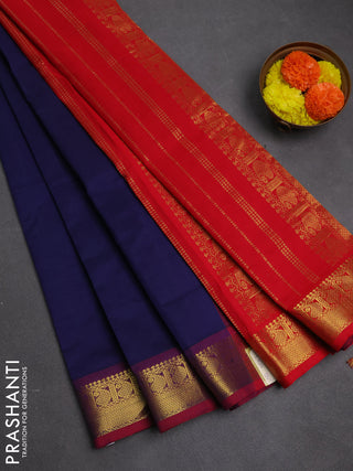 Navy Blue & Red Semi Silk Cotton Saree