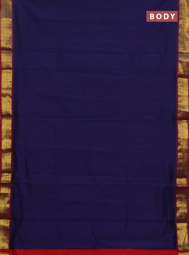 Navy Blue & Red Semi Silk Cotton Saree