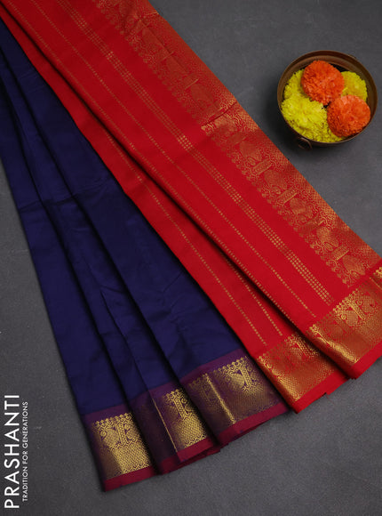 Navy Blue & Red Semi Silk Cotton Saree