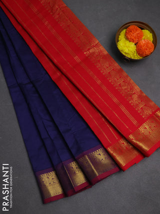 Navy Blue & Red Semi Silk Cotton Saree