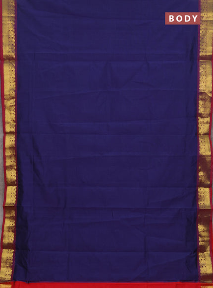 Navy Blue & Red Semi Silk Cotton Saree
