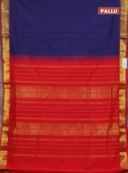 Navy Blue & Red Semi Silk Cotton Saree