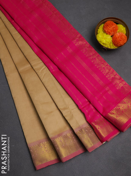 Sandal & Pink Semi Silk Cotton Saree