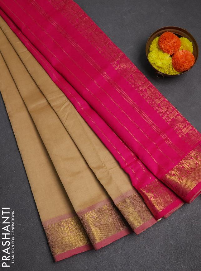 Sandal & Pink Semi Silk Cotton Saree