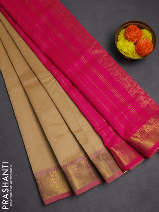 Sandal & Pink Semi Silk Cotton Saree