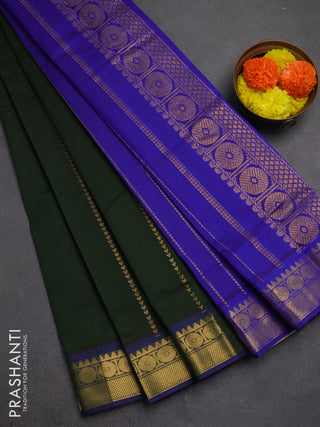 Bottle Green & Blue Semi Silk Cotton Saree - Zari Weaves