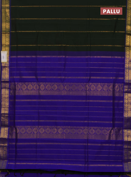 Bottle Green & Blue Semi Silk Cotton Saree - Zari Weaves