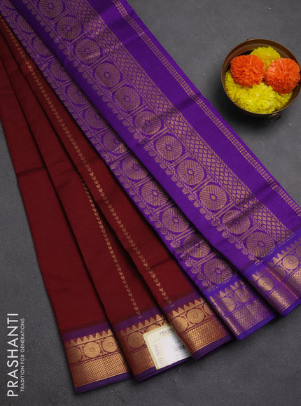 Maroon & Purple Semi Silk Cotton Saree - Zari Weaves