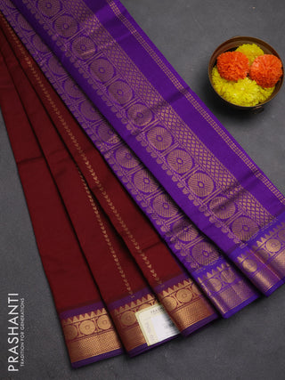 Maroon & Purple Semi Silk Cotton Saree - Zari Weaves