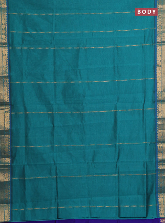 Teal Green & Blue Semi Silk Cotton Saree - Zari Weaves
