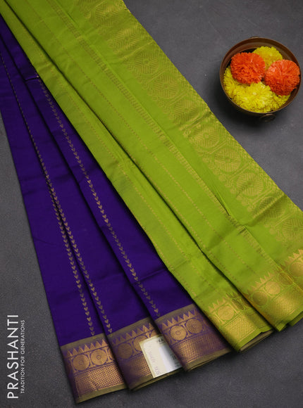 Blue & Green Semi Silk Cotton Saree - Zari Weaves