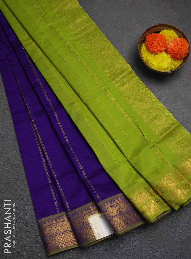Blue & Green Semi Silk Cotton Saree - Zari Weaves