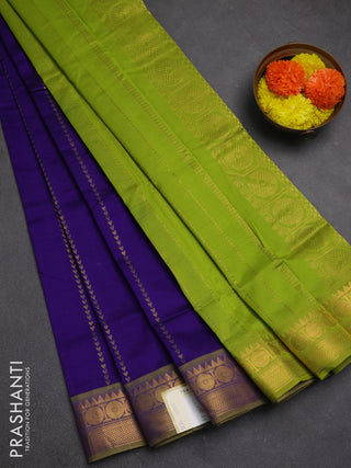 Blue & Green Semi Silk Cotton Saree - Zari Weaves