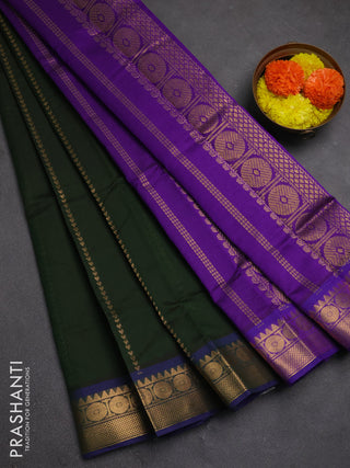 Bottle Green & Purple Semi Silk Cotton Saree - Zari Weaves