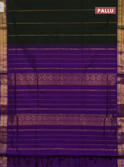 Bottle Green & Purple Semi Silk Cotton Saree - Zari Weaves
