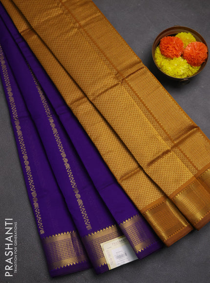 Violet & Mustard Yellow Semi Silk Cotton Saree - Zari Weaves