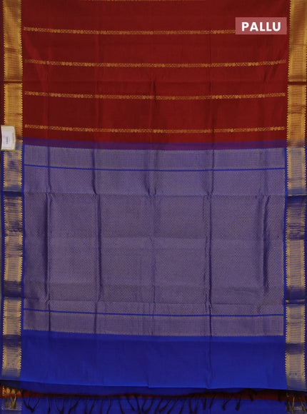 Maroon & Blue Semi Silk Cotton Saree - Zari Weaves