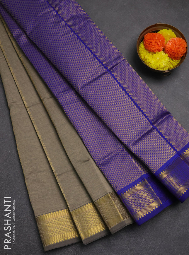 Green & Blue Semi Silk Cotton Saree - Zari Weaves