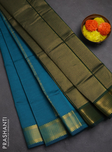 Teal Green & Bottle Green Semi Silk Cotton Saree - Zari Weaves