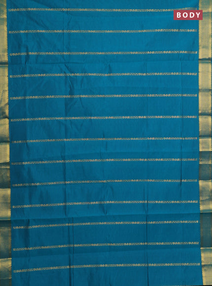 Teal Green & Bottle Green Semi Silk Cotton Saree - Zari Weaves