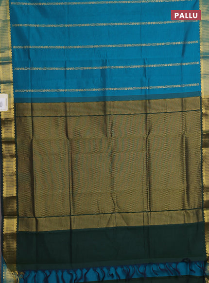 Teal Green & Bottle Green Semi Silk Cotton Saree - Zari Weaves