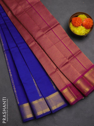 Blue & Magenta Pink Semi Silk Cotton Saree - Zari Weaves