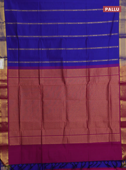 Blue & Magenta Pink Semi Silk Cotton Saree - Zari Weaves