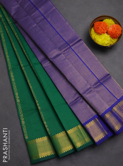Green & Blue Semi Silk Cotton Saree - Zari Weaves