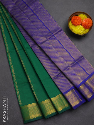Green & Blue Semi Silk Cotton Saree - Zari Weaves