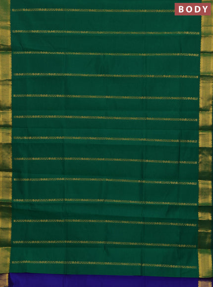 Green & Blue Semi Silk Cotton Saree - Zari Weaves