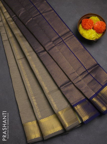 Green & Navy Blue Semi Silk Cotton Saree - Zari Weaves