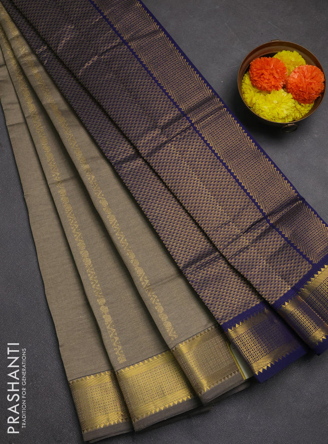 Green & Navy Blue Semi Silk Cotton Saree - Zari Weaves