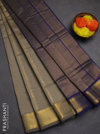 Green & Navy Blue Semi Silk Cotton Saree - Zari Weaves